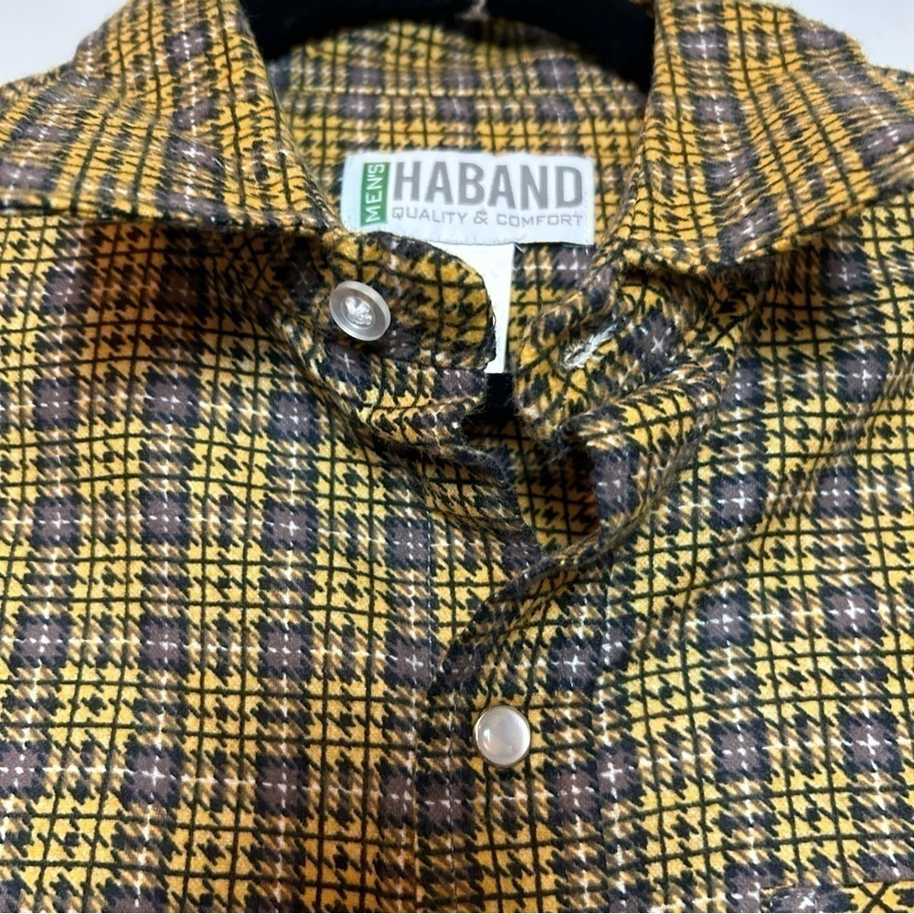 HABAND Mens Quality & Comfort Vintage Pearl Snap Plaid Shirt w/ Pearl Snap Cuffs - Picture 11 of 11
